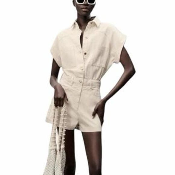 Zara Pants - Zara cream linen playsuit romper